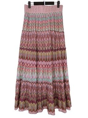 Lapis Multicolor Lace Maxi Skirt Large Tiered Boho Crochet Knit Lined